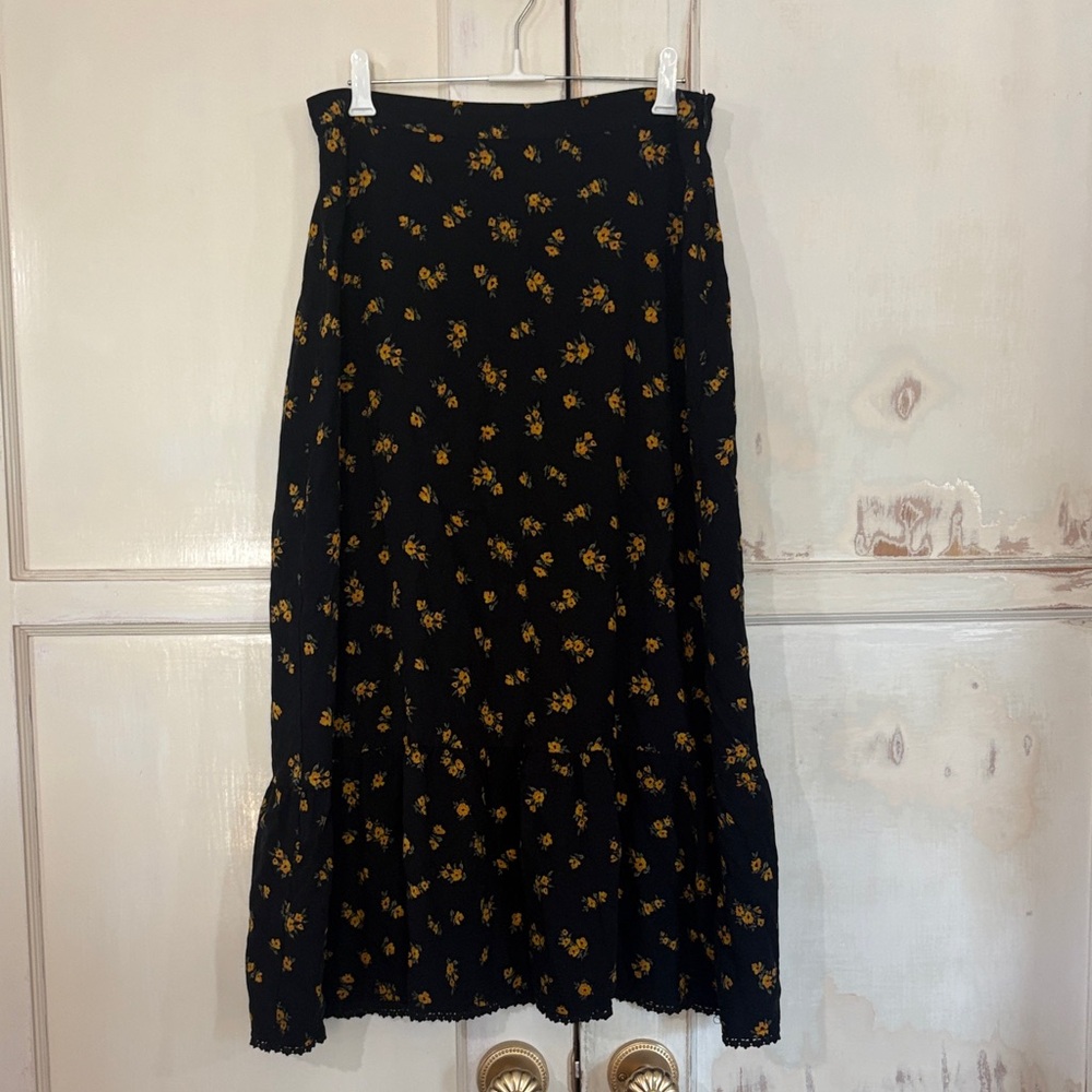 Ten Sixty Sherman Black Maxi Skirt with Yellow Floral Print